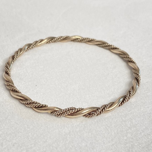 Bangle Bracelet Gold Tone Metal Three Strand Twists - Picture 4 of 6
